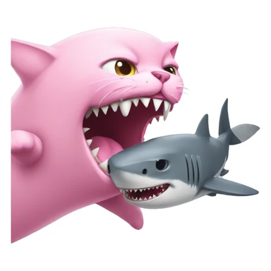 Pink cat attacking shark  sticker