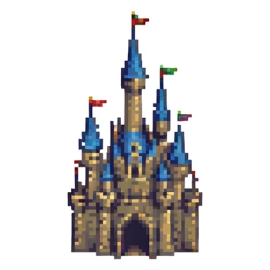 pixel art style banner with a fantasy castle silhouette sticker
