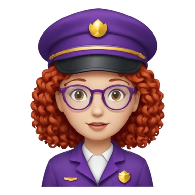 scout girl with red curly hair and uniform and hat and glassess and purle uniform sticker