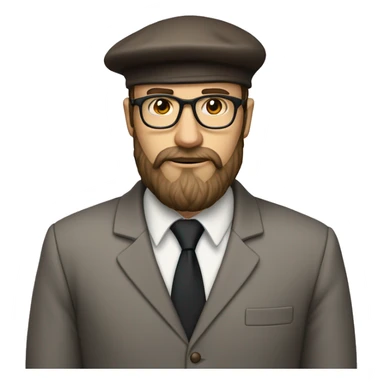 man, long brown beard, white skin, suit, brow shoes, glasses, beret hat, full-body(slim) sticker