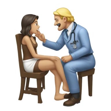 Podologa atentiendo el pie deun paciente en la camilla sticker