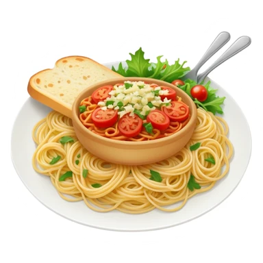Spaghetti with garlic bread and side salad sticker