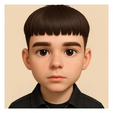 this image in 3d-emoji style, neutral (not smiling), slimmer face, wearing a black jeans jacket sticker