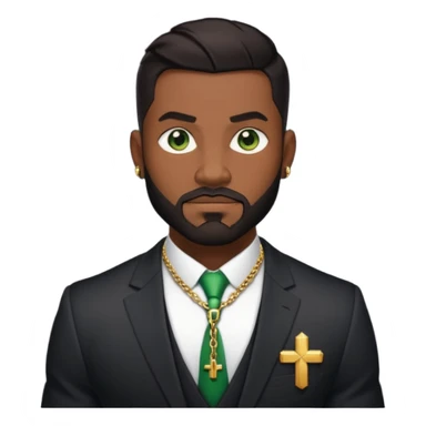 green eyes, dark short hair, muscular shoulders, wide cross, gold chain, big lips big nose big eyes, masculine good looking, dark beard wearing a suit sticker