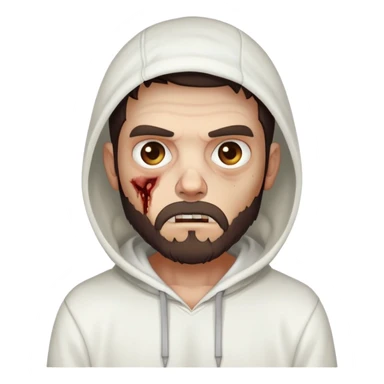 thinking zombie wearing plain white hoodie with no designs, dark brown hair and short full beard sticker