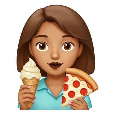 A girl eating an ice-cream and a pizza sticker