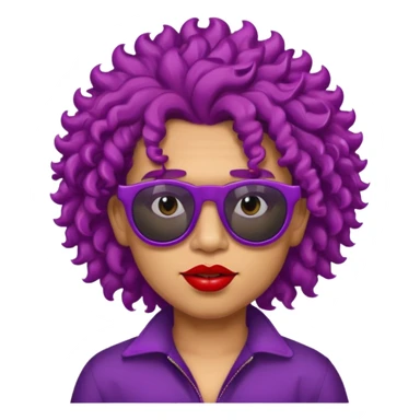 purple haired, curly big haired mexican boy with red sunglassess, vrey cool and lipstick sticker