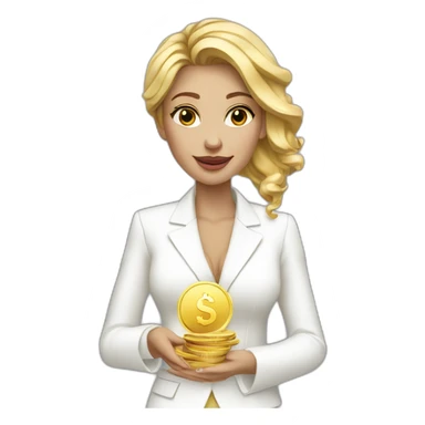 Posh-woman-with-white-suit-holding-golden-coins sticker