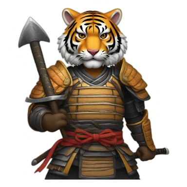 Tiger samurai holding axe sticker
