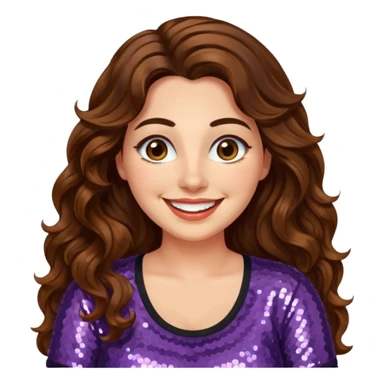 30 yr old italian woman, long brown wavy hair, big brown eyes, huge smile, sequin shirt, no bangs, a bit chubby sticker