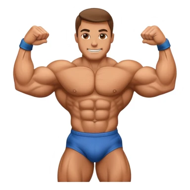 Emblem-style emoji of a bodybuilder in a classic bodybuilding pose, showcasing muscles and strength. The figure resembles a muscular athlete like Dwayne Johnson, with a focus on physique, confidence, and power. Bold lines, dynamic stance, and transparent background. sticker