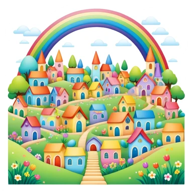 an easter rainbow village landscape sticker