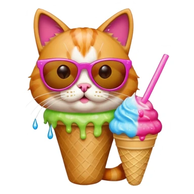 Cat with sunglasses eating a snow cone sticker