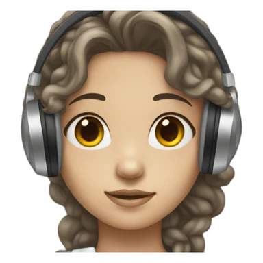 girl with white skin and tall black wavy hair and headphones sticker