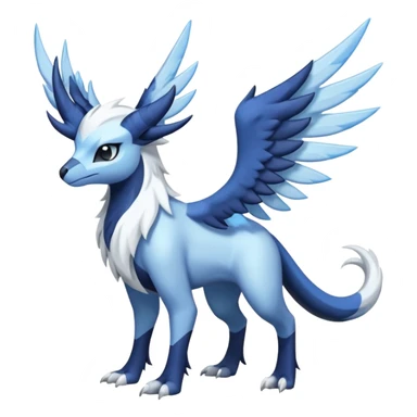 Icy Arctic Frost-Blue Pale-Shimmering Snow-Dusted Majestic Absol-Nargacuga-Meloetta-Latias-fusion-creature (full body) sticker