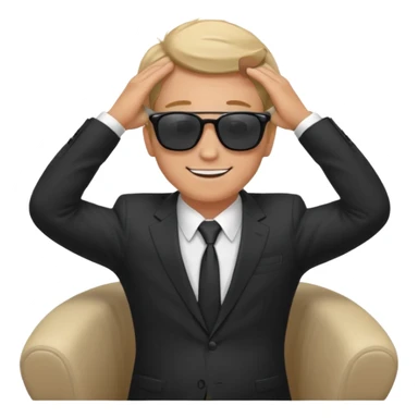 white man in formal suit wearing sunglasses resting with hands behind head sticker