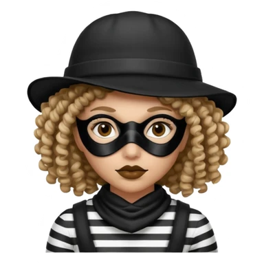 woman with robber mask concerned curly hair and robber outfit hat sticker