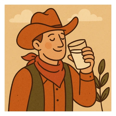 a stylized cowboy drinking milk, bold colors, warm colors, detailed illustration sticker