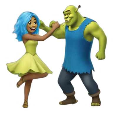 shrek dancing with blue-haired girl sticker