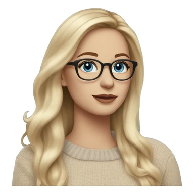 Photo Side profile Blonde balayage long hair white women beige sweater blue eyes fake lashes wearing glasses  sticker