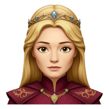 Cinematic Realistic Cersei Lannister Portrait, depicted with lifelike skin texture, subtle rosy undertones, and soft natural lighting that enhances the gentle contours of her face. Her intricately detailed golden blonde hair is elegantly styled , sticker