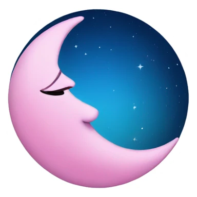 crescent pink moon with blue heart sticker