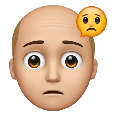 Sad, confused, emoji face not human, black eyes, write the text PION! on forehead sticker