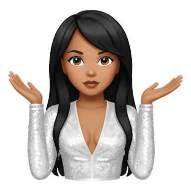 LeToya Luckett with long black hair, white sequin outfit sticker