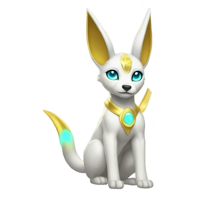 Shiny White Angelic Electric Albino Umbreon. cyan eyes and cyan markings. Golden Anubis-rings. full body sticker