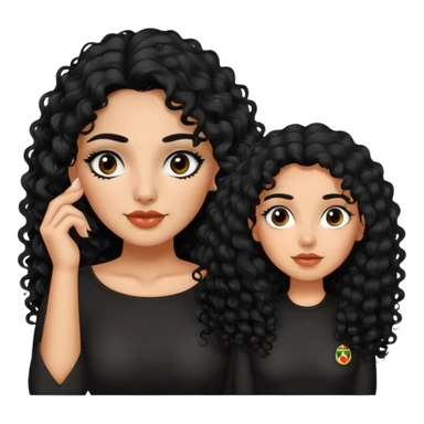 Mujer hermosa de cabello rizado largo color negro, ojos negros, con un lunar debajo del ojo izquierdo y también un lunar arriba de la ceja izquierda, mexicana con una blusa color negra sticker