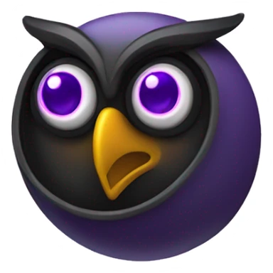 Owl coin with purple eyes in black coin sticker