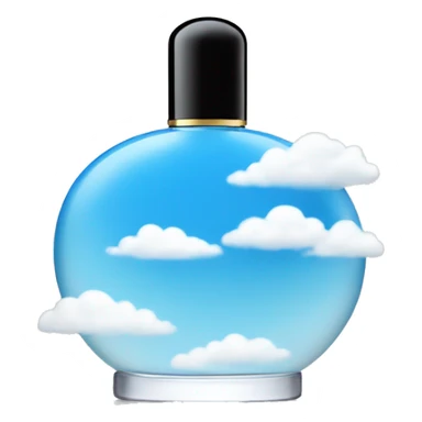 blue sky perfume bottle with large white cloud display sticker