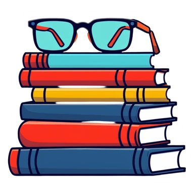 A cute stack of books with glasses resting on top sticker