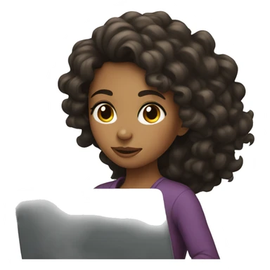 Tan girl with dark curly hair on laptop sticker