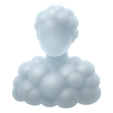shoulder-up person fully composed of white fluffy convex clouds, matte glass style sticker
