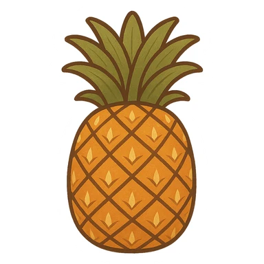 Create a single, whole pineapple with no background, vibrant and stylized for a 2D fruit ninja game in a flat warm colors illustration style. sticker