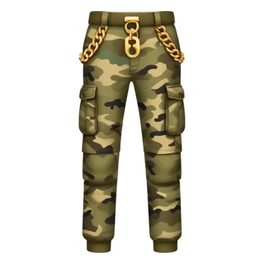Khaki camo cargo pants with gold chains sticker