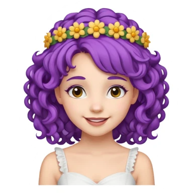 Princesses with Flower Crown in curly Purple Hair, white dress sticker