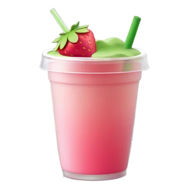 Create an emoji of a **clear cup of strawberry matcha** with a **green top layer** and **pink bottom layer**. A **transparent straw** sticks out, slightly tinted by the drink's colors. sticker