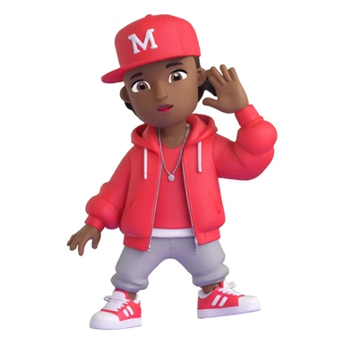 Make the rapper's skin significantly darker, keep the same 3D emoji style and all other features unchanged, with no background. sticker