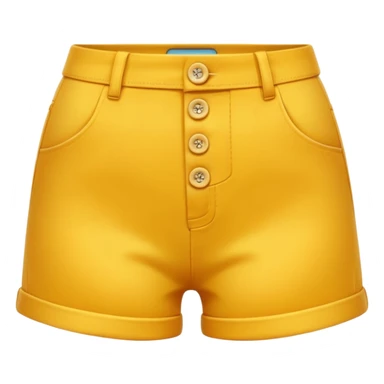 A 3D cartoon Golden yellow high-waist shorts with visible seams and buttons, soft shading, isolated plain background, Memoji-style. sticker