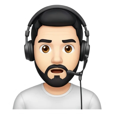 Shocked man with black hair, brown eyes, black beard wearing a gaming headset sticker
