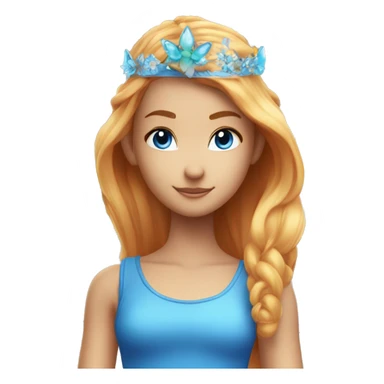 bloom winx fairy with rad hair and blue eyes and in blue shirt with wings and crown sticker