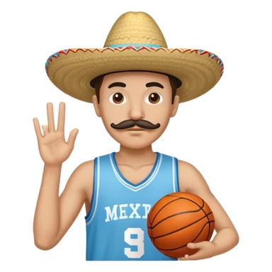 With lighter skin wearing a sombrero, a big fake mustached, and a light blue basketball jersey sticker