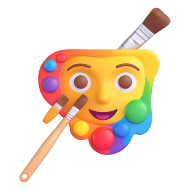 painter's palette with brush, 3D emoji style, saturated colors, realistic effect, no text sticker