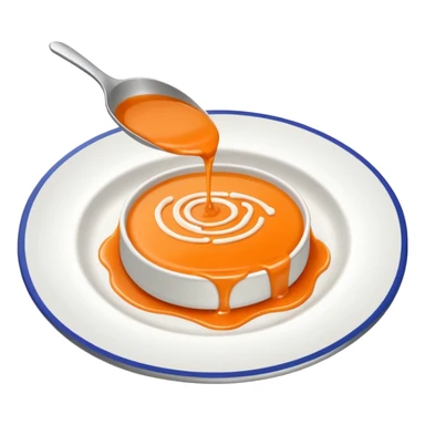 Minimal icon of a white plate with a thin, Michelin-style sauce drizzle in a C shape, using accent color #FF3D00. sticker