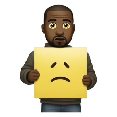 Kanye west holds a yellow sign sticker