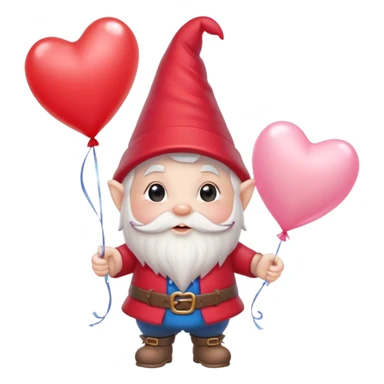 An adorable little pale pink Valentine’s Day style gnome holding balloons with hearts floating in the background sticker