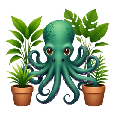 Octopus with house plants sticker