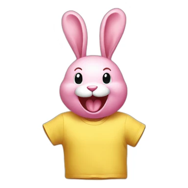 Pink rabbit, yellow tee shirt, laughing sticker
